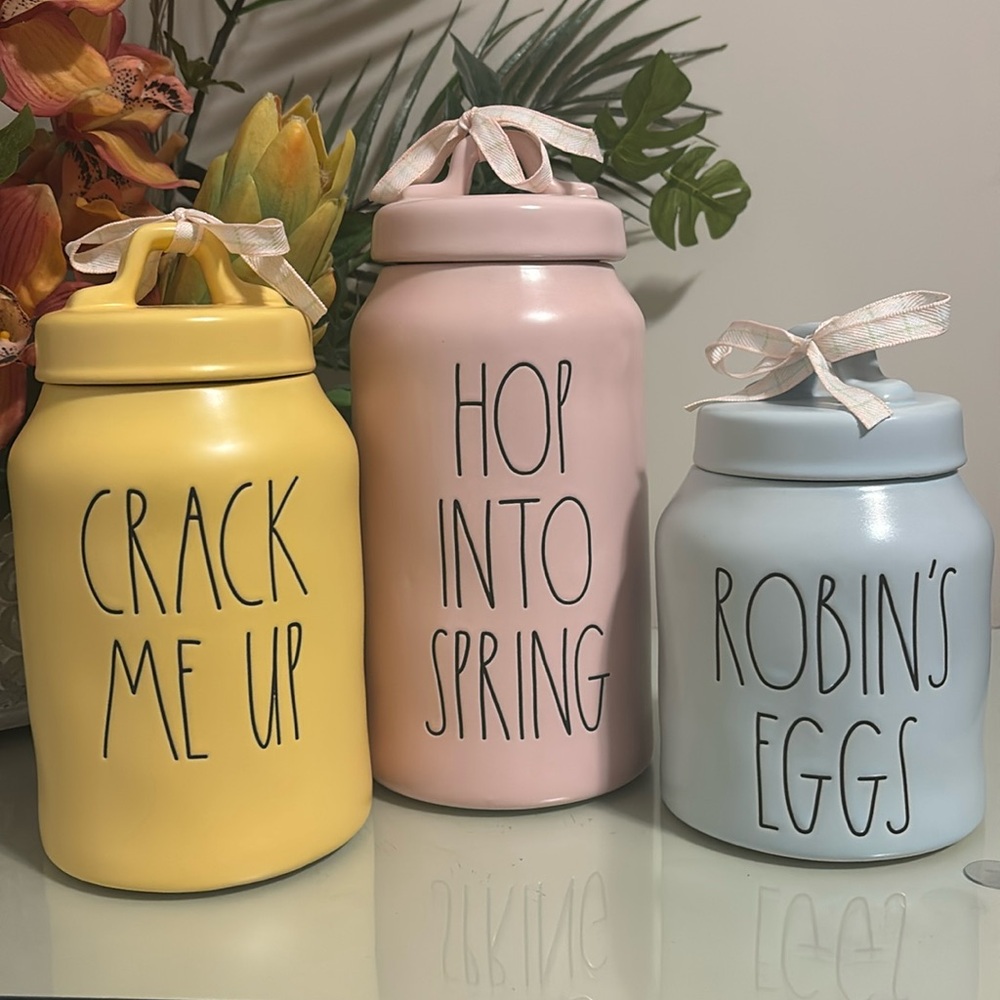 Rae Dunn Pastel Spring Ceramic Canister Set - Pink, Yellow, Blue